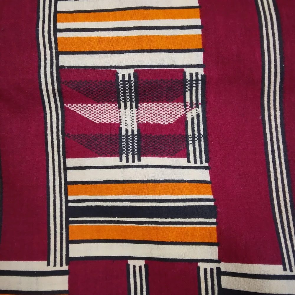 FABRIC Vintage Kente Inspired Printed Cotton Fabric, New And Unwashed, 3 Yards